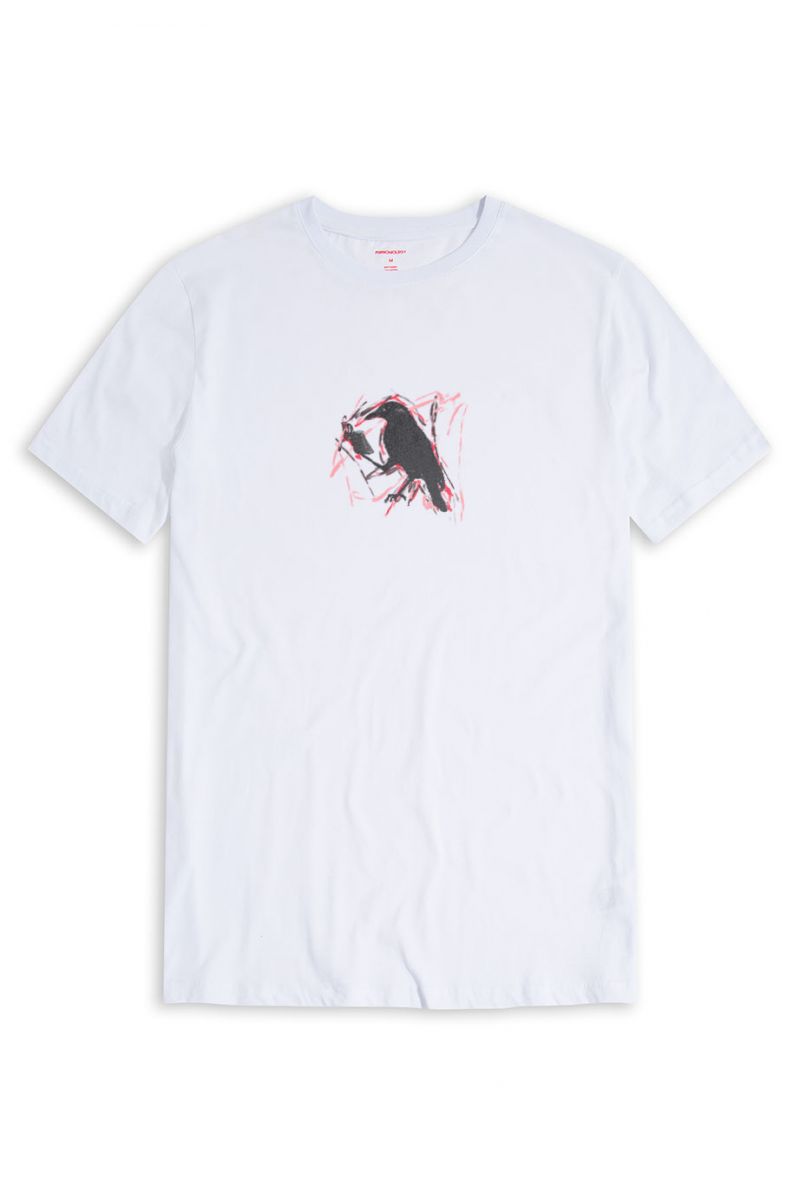 White Soft Fabric Bird Design Short Sleeve Tee