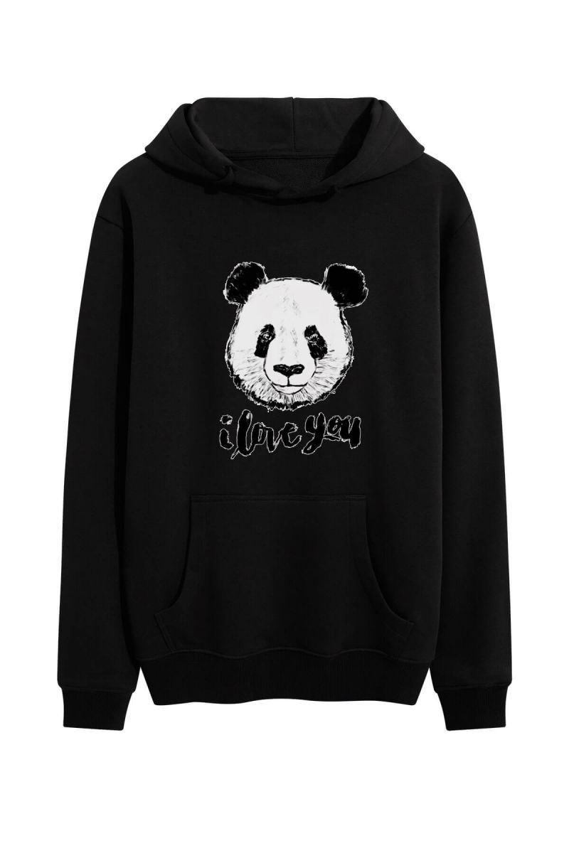 Black Premium Cotton Panda Design Pullover Hoodie