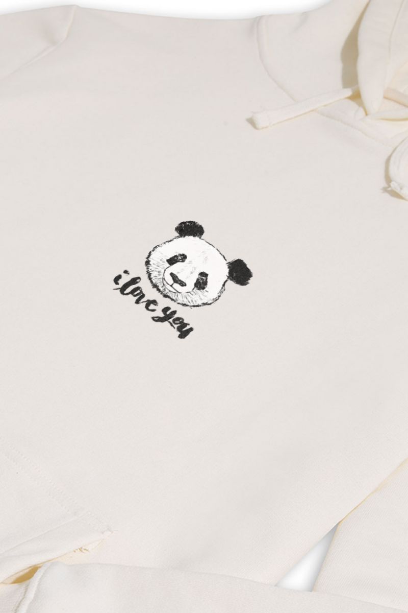 Ecru Premium Cotton Panda Design Pullover Hoodie