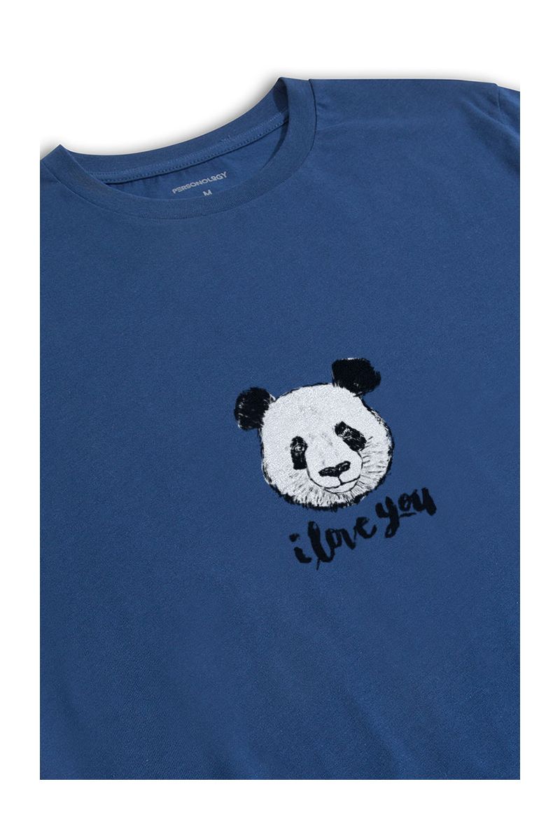 Navy Soft Fabric Panda Design Short Sleeve Tee