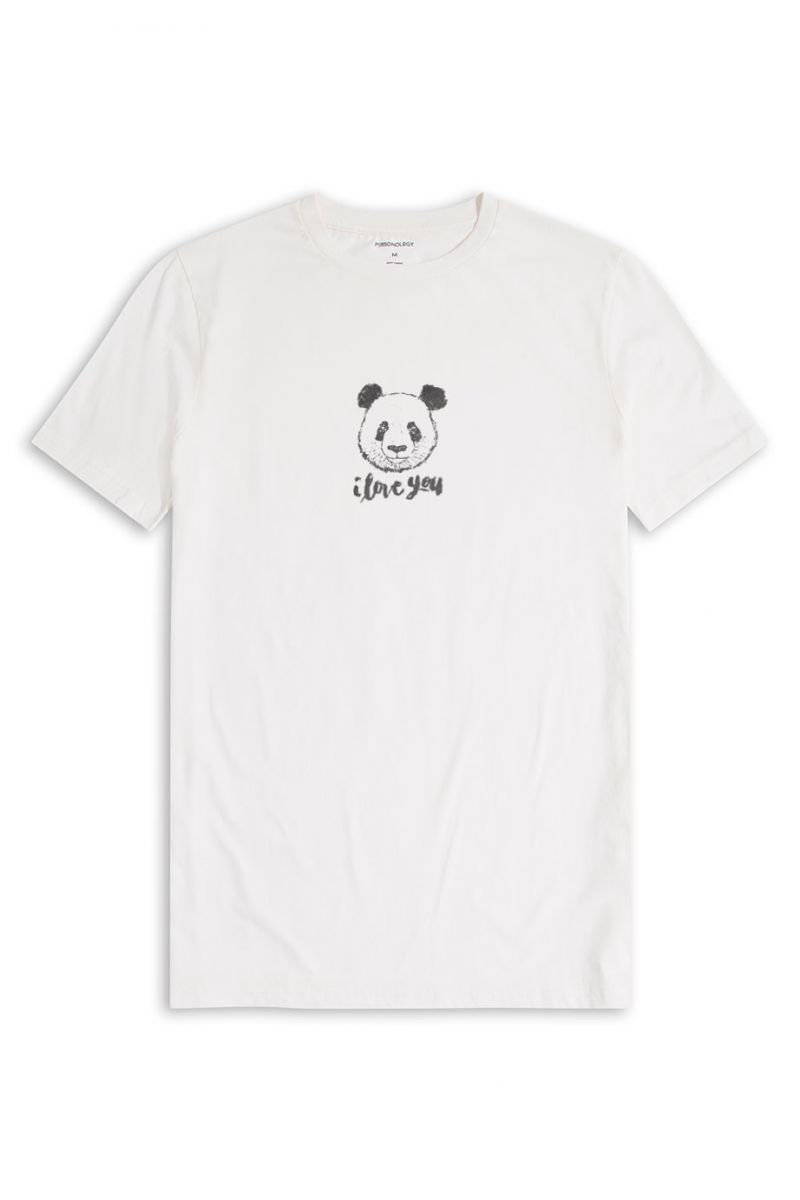 Off White Soft Fabric Panda Design Short Sleeve Tee