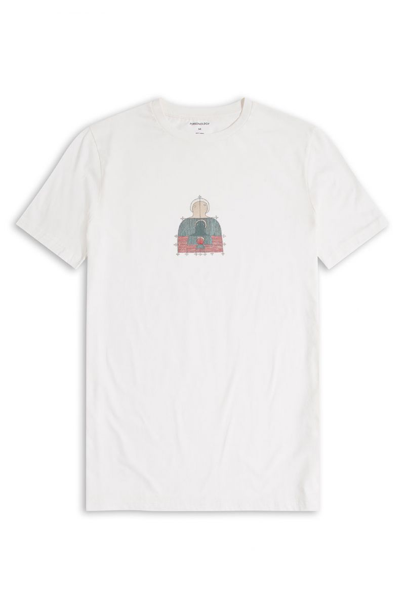 Off White Soft Fabric Abstract Design Short Sleeve Tee