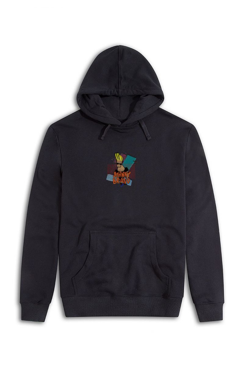 Black Premium Cotton Johnny Bravo Design Pullover Hoodie