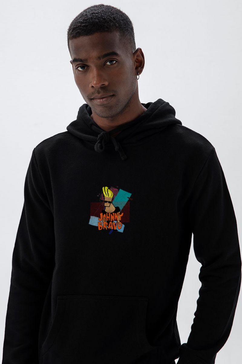 Black Premium Cotton Johnny Bravo Design Pullover Hoodie