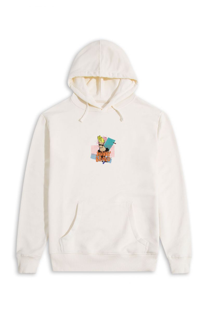 Ecru Premium Cotton Johnny Bravo Design Pullover Hoodie