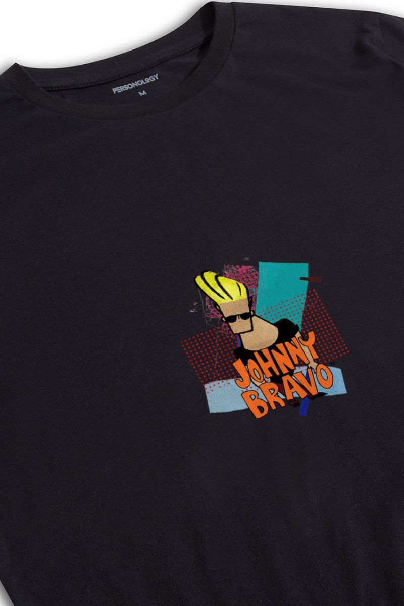 Black Soft Fabric Johnny Bravo Design Short Sleeve Tee