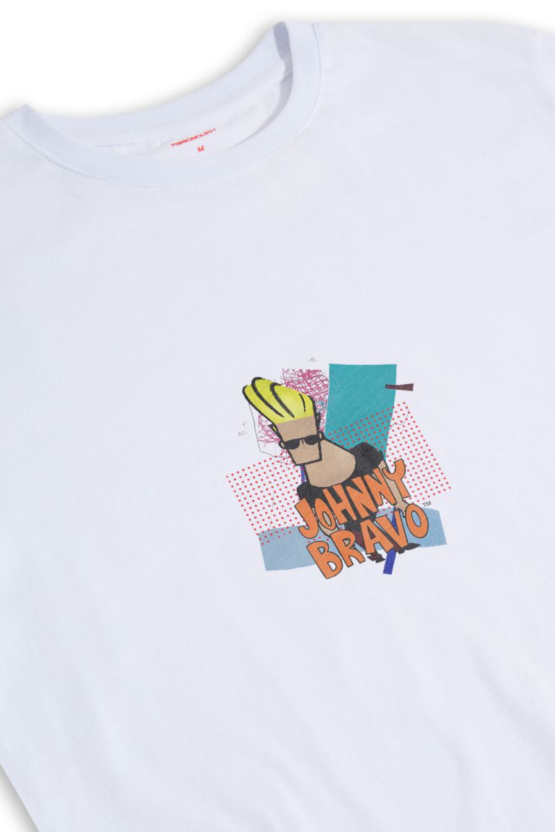 White Soft Fabric Johnny Bravo Design Short Sleeve Tee