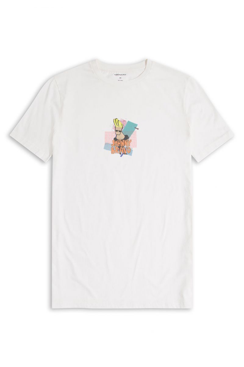 Off White Soft Fabric Johnny Bravo Design Short Sleeve Tee