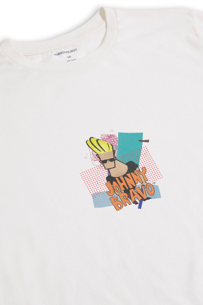 Off White Soft Fabric Johnny Bravo Design Short Sleeve Tee