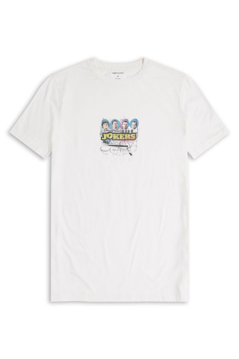 Off White Soft Fabric Impractical Jokers Design Short Sleeve Tee