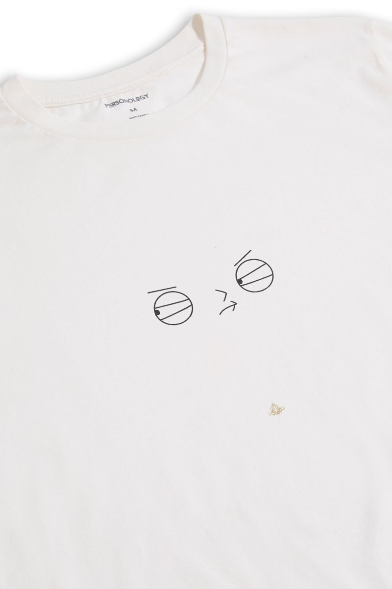 Off White Soft Fabric Eye Design Short Sleeve Tee