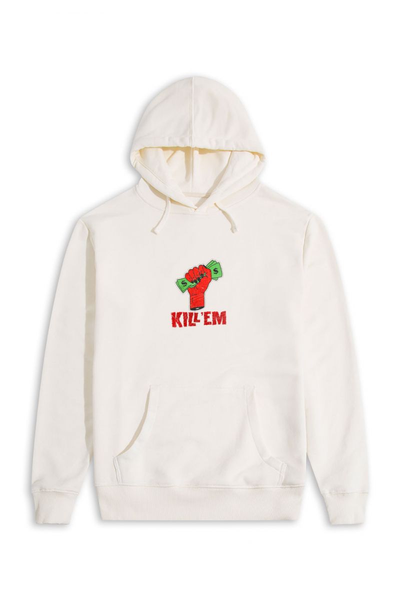 Ecru Premium Cotton Kill Them Design Pullover Hoodie