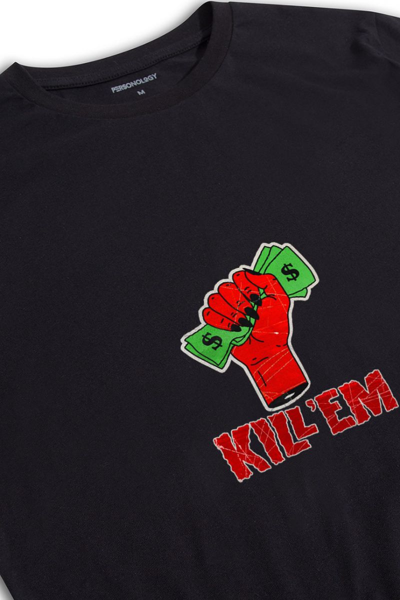 Black Soft Fabric Kill Them Design Short Sleeve Tee