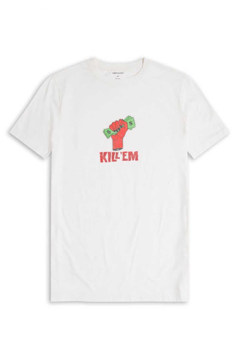 Off White Soft Fabric Kill Them Design Short Sleeve Tee