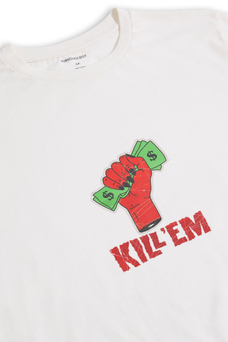 Off White Soft Fabric Kill Them Design Short Sleeve Tee