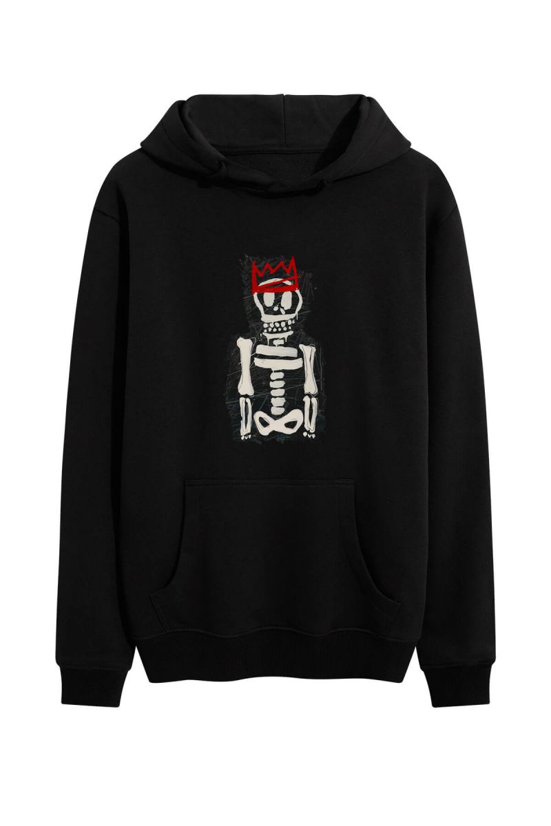 Black Premium Cotton Skeleton Design Pullover Hoodie