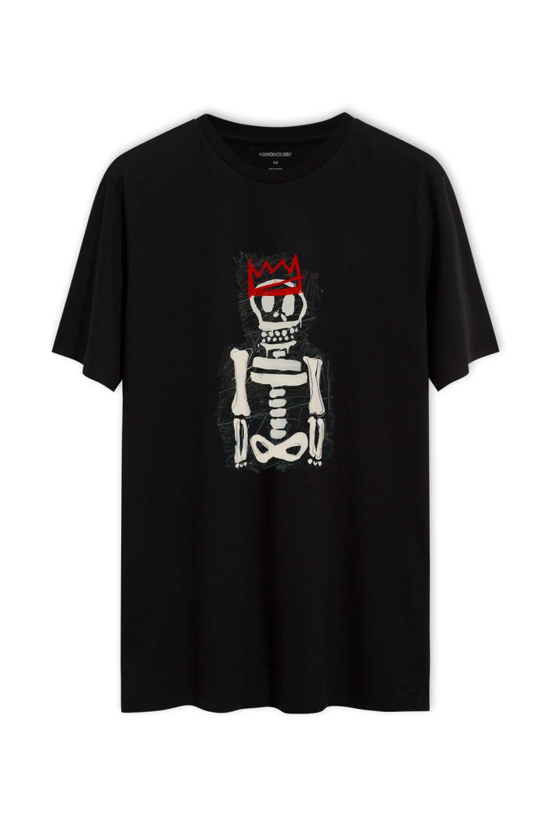 Black Soft Fabric Skeleton Design Short Sleeve Tee