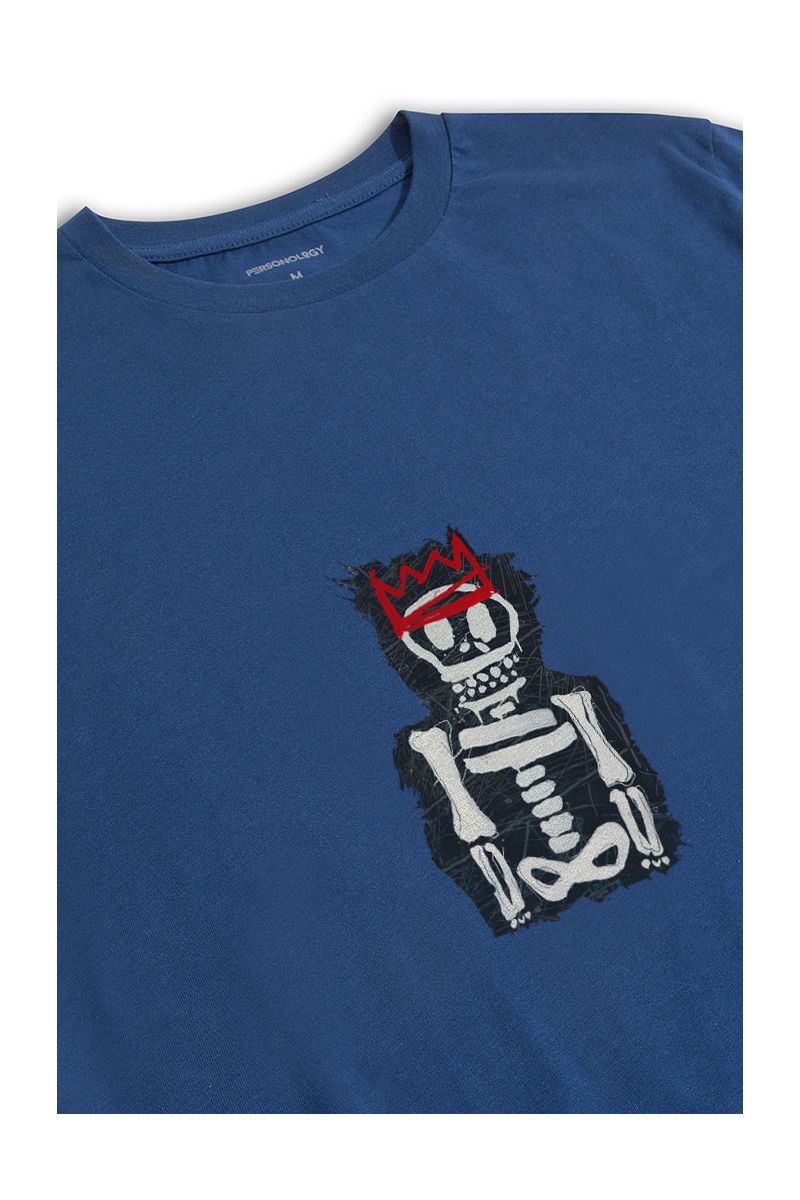 Navy Soft Fabric Skeleton Design Short Sleeve Tee