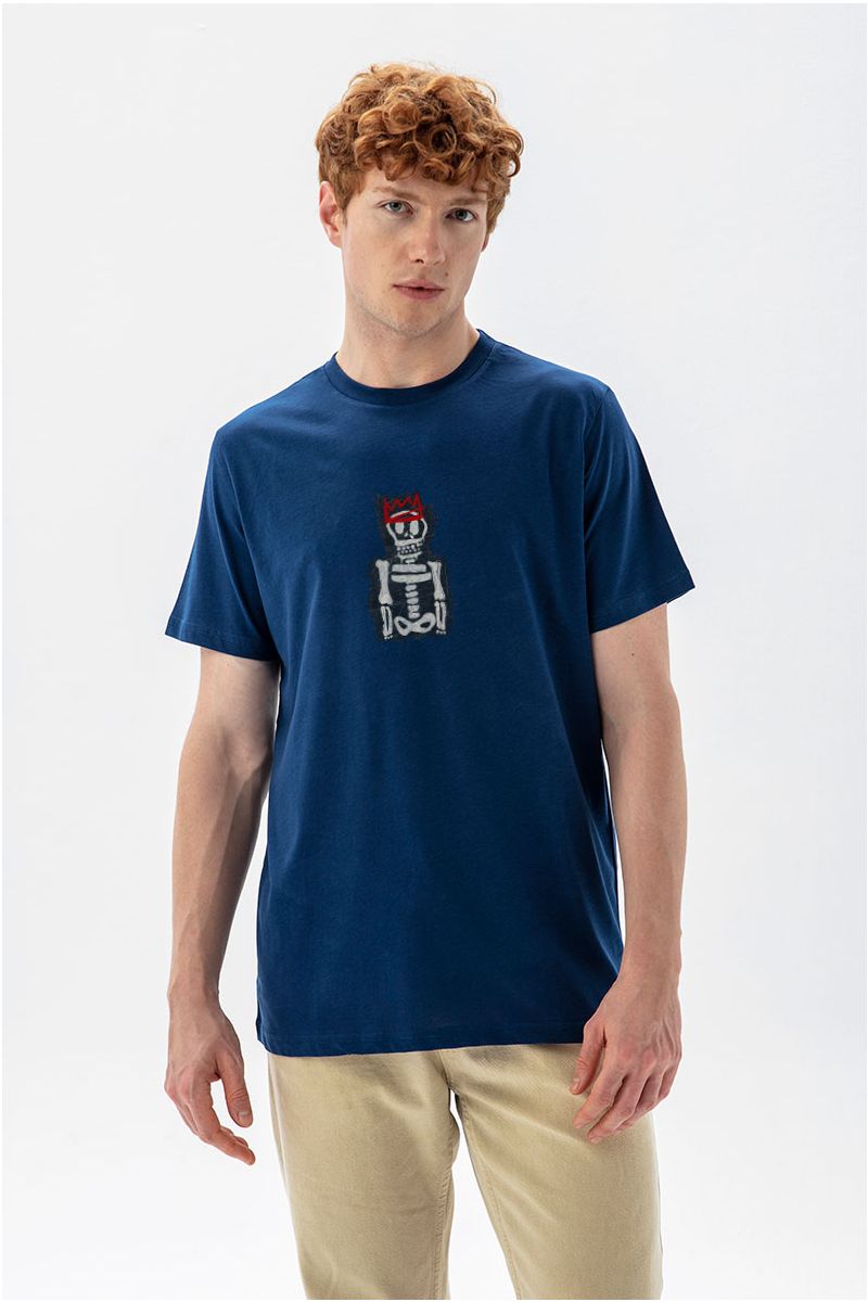 Navy Soft Fabric Skeleton Design Short Sleeve Tee