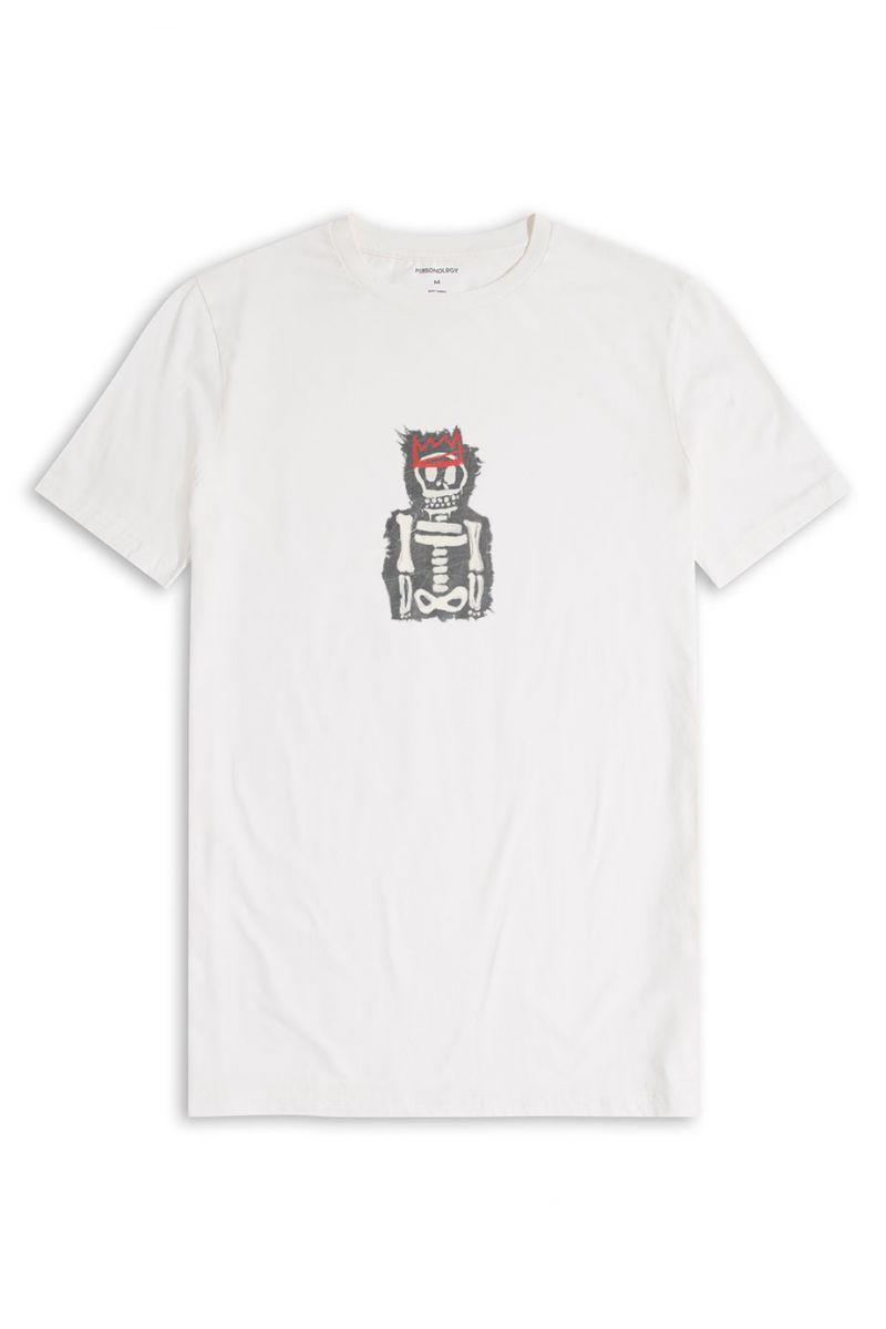 Off White Soft Fabric Skeleton Design Short Sleeve Tee