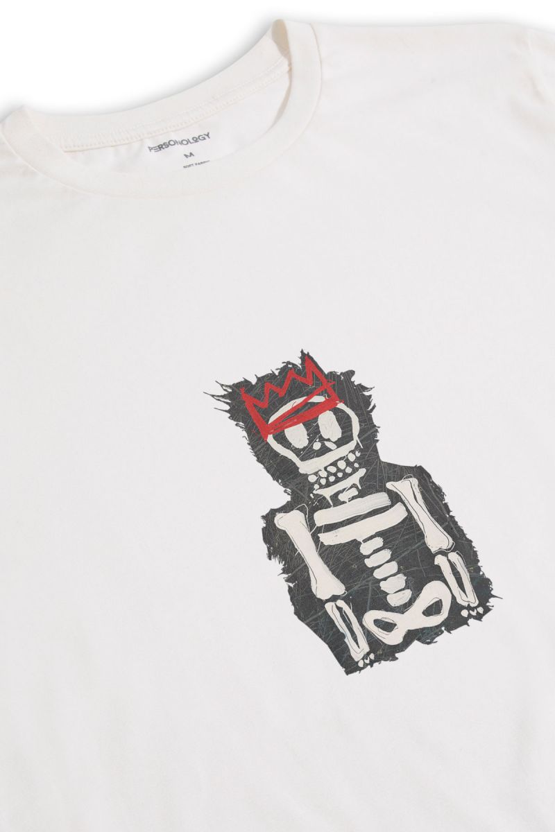 Off White Soft Fabric Skeleton Design Short Sleeve Tee