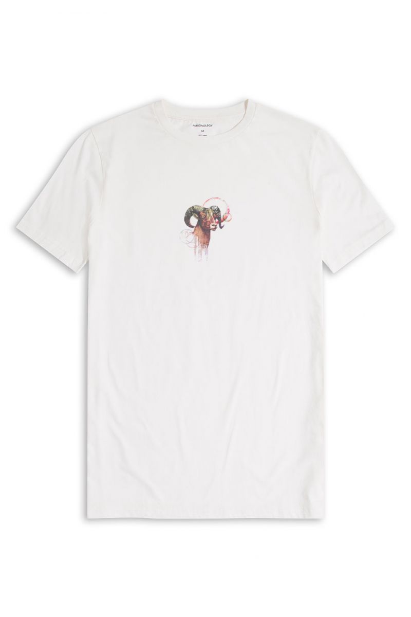 Off White Soft Fabric Ram Design Short Sleeve Tee