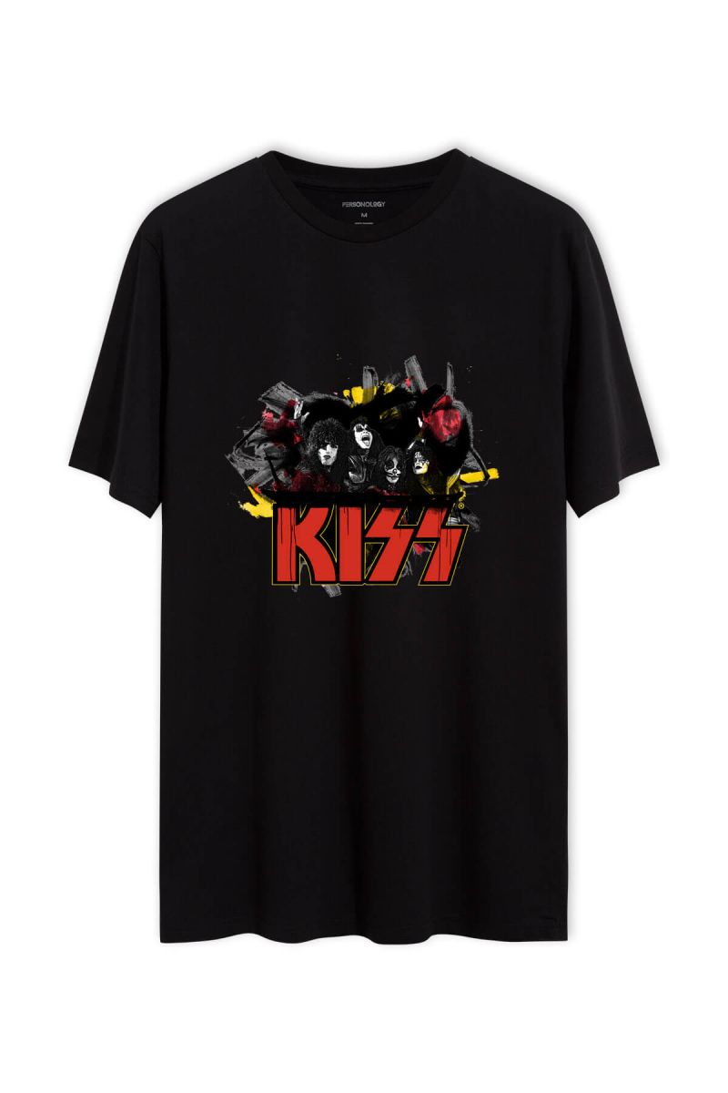 Black Soft Fabric Kiss Design Short Sleeve Tee