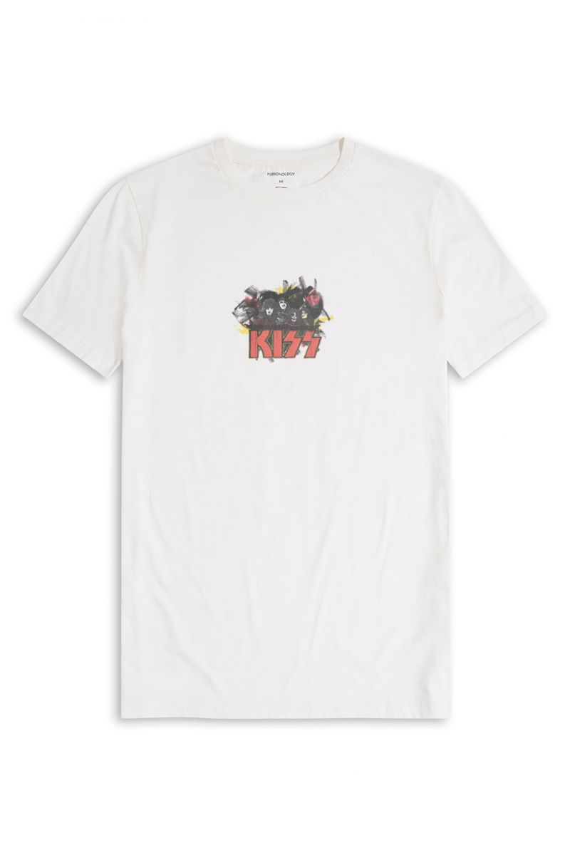Off White Soft Fabric Kiss Design Short Sleeve Tee