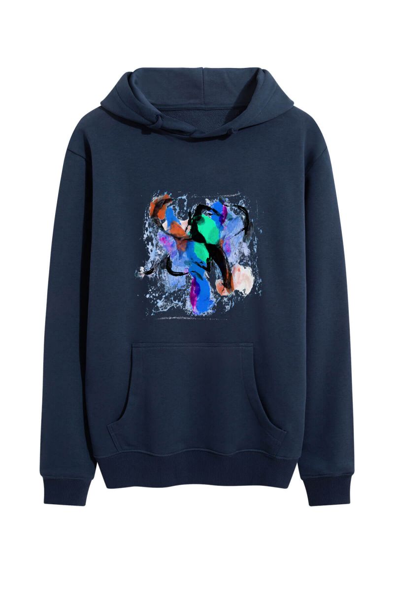 Navy Premium Cotton Abstract Design Pullover Hoodie