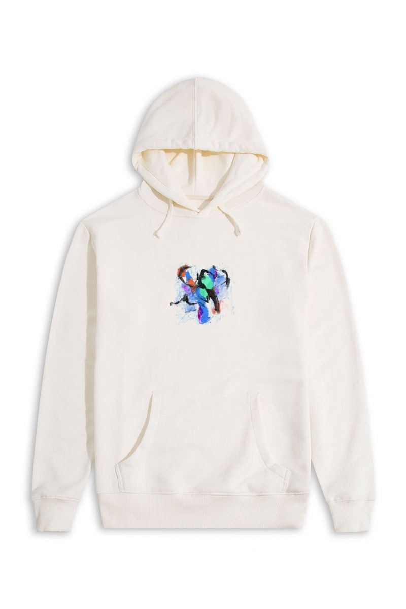 Ecru Premium Cotton Abstract Design Pullover Hoodie