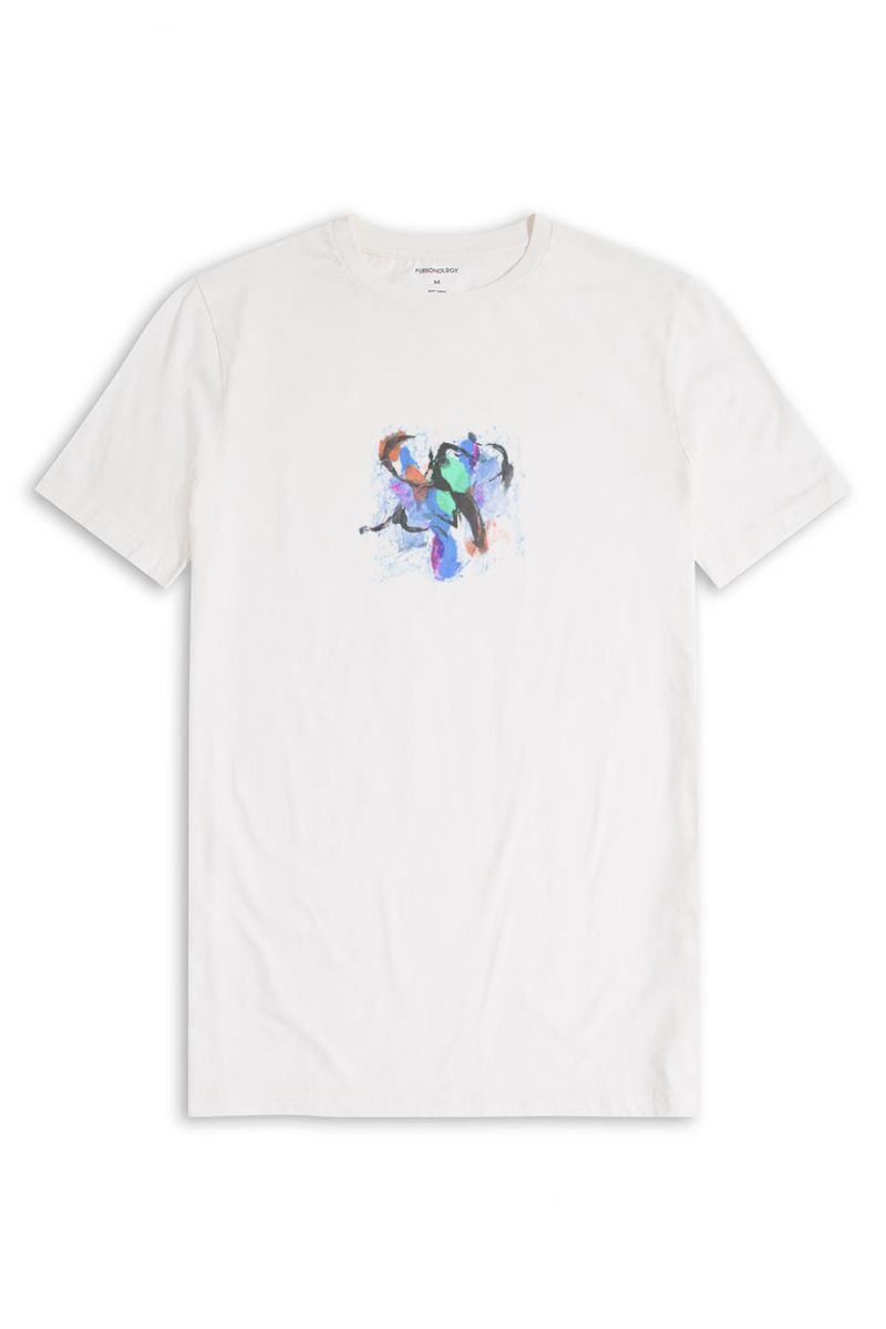 Off White Soft Fabric Abstract Design Short Sleeve Tee