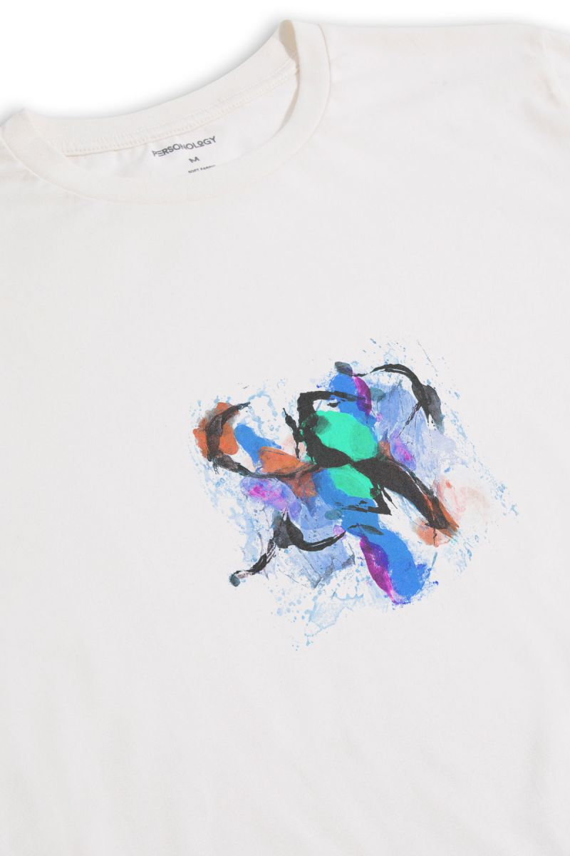 Off White Soft Fabric Abstract Design Short Sleeve Tee