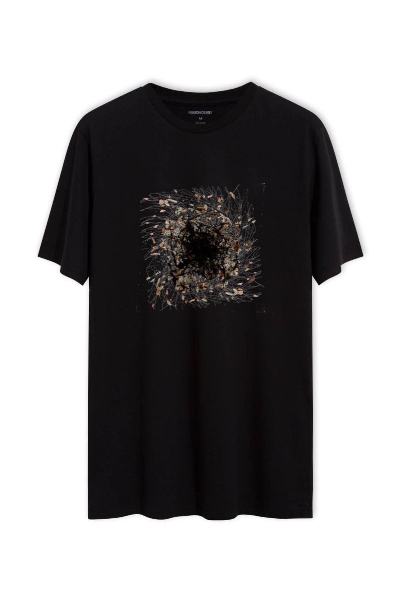 Black Soft Fabric Abstract Design Short Sleeve Tee