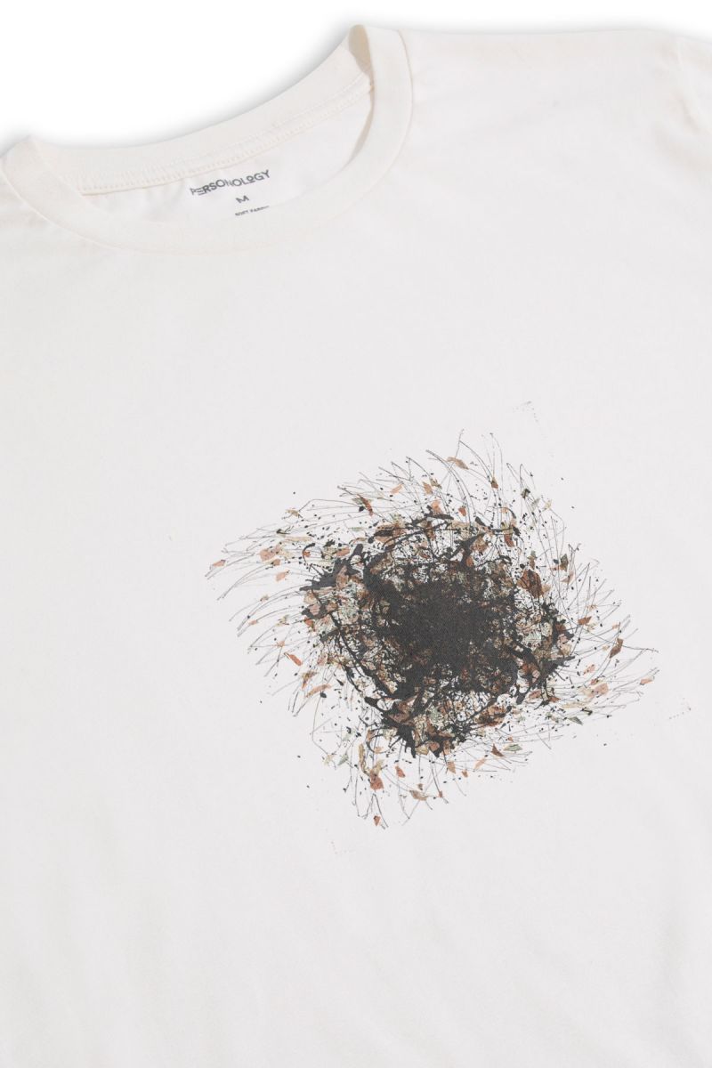 Off White Soft Fabric Abstract Design Short Sleeve Tee