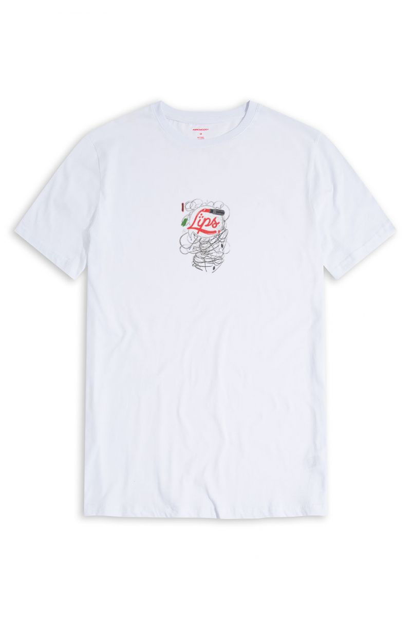 White Soft Fabric Lips Design Short Sleeve Tee