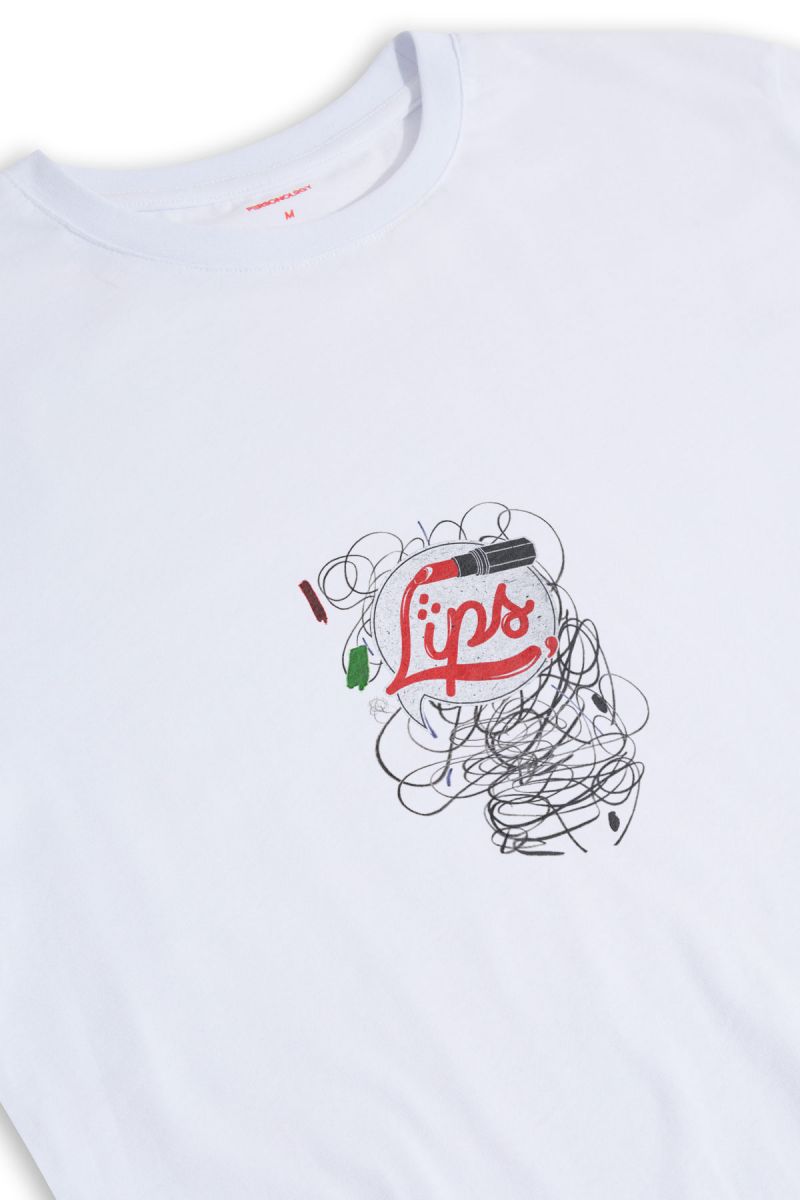 White Soft Fabric Lips Design Short Sleeve Tee