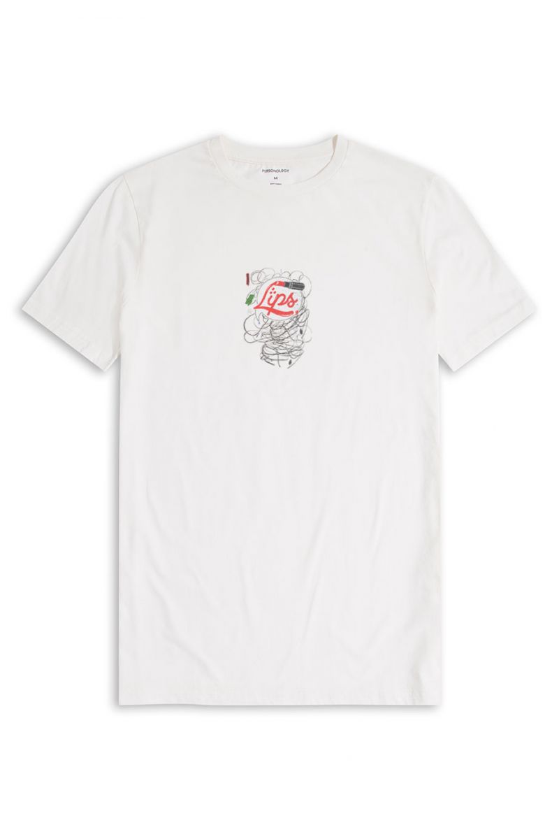 Off White Soft Fabric Lips Design Short Sleeve Tee