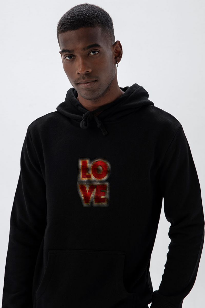 Black Premium Cotton Love Design Pullover Hoodie