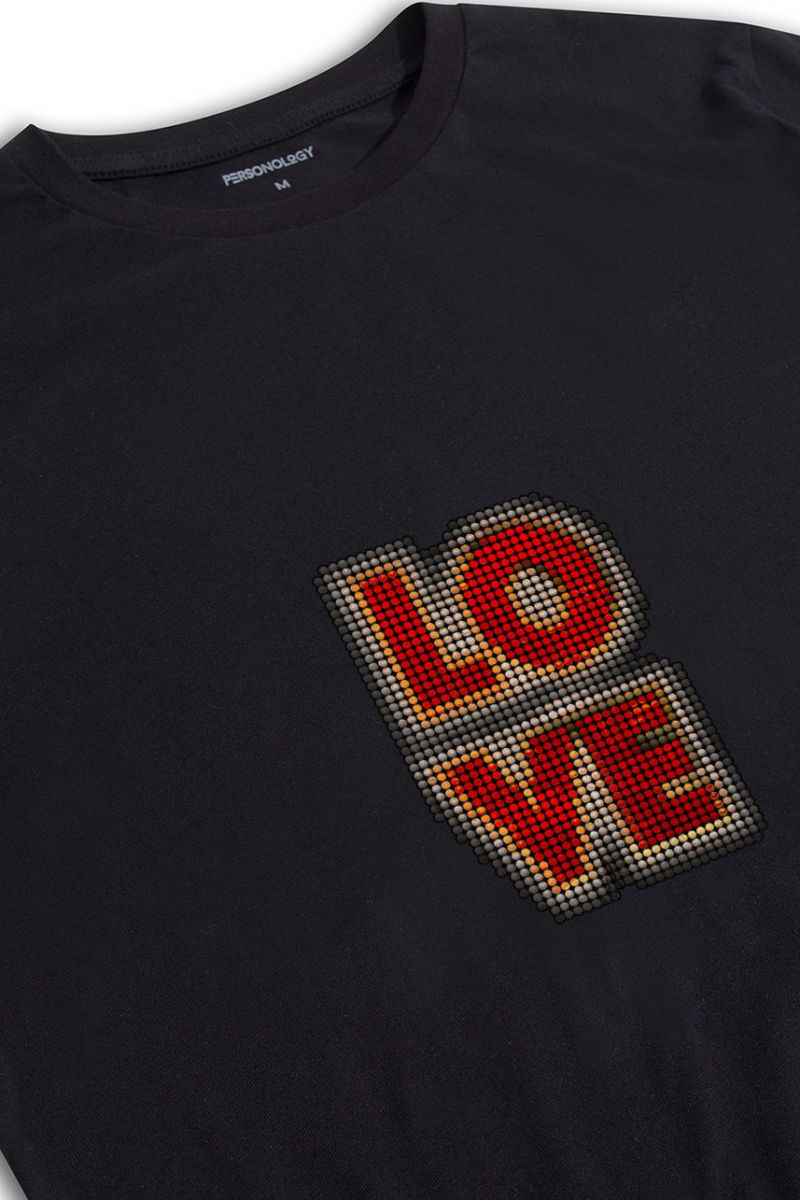 Black Soft Fabric Love Design Short Sleeve Tee