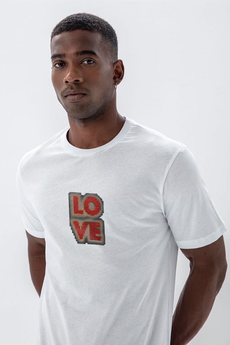 White Soft Fabric Love Design Short Sleeve Tee