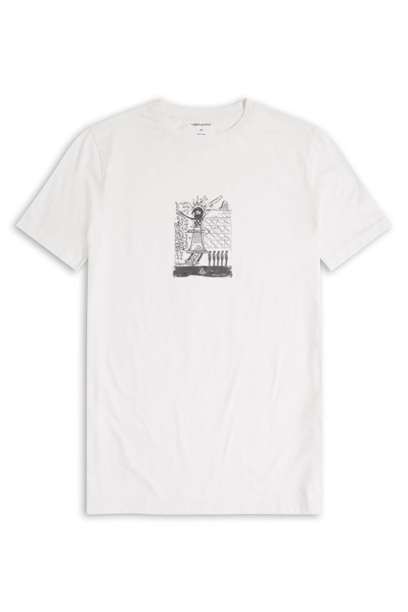 Off White Soft Fabric Theology Design Short Sleeve Tee