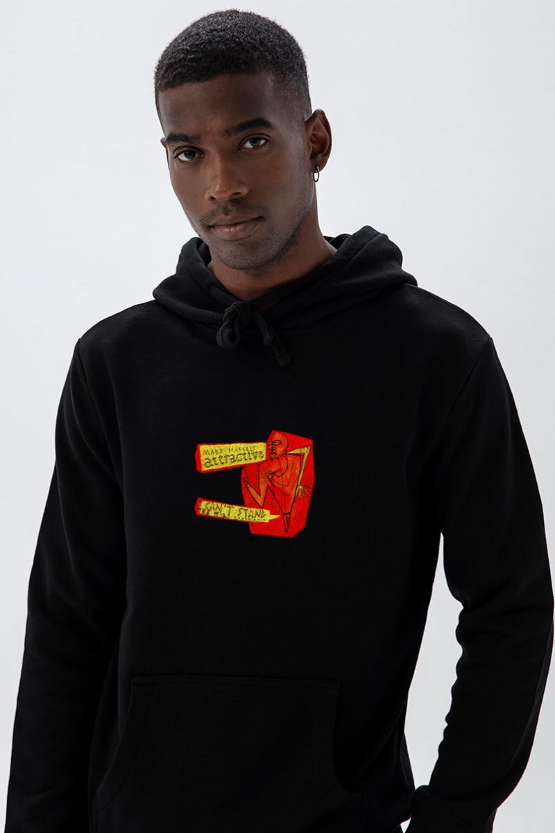 Black Premium Cotton Make yourself attractive Design Pullover Hoodie