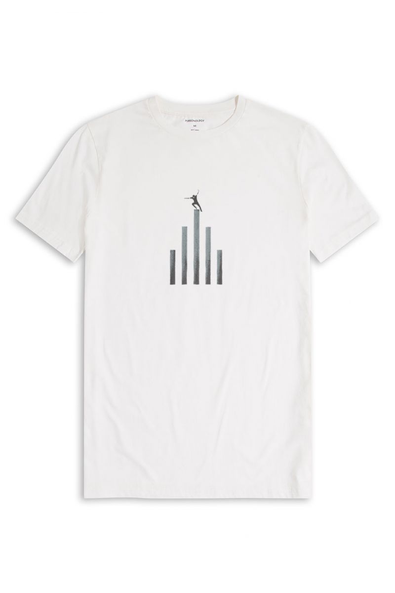 Off White Soft Fabric Abstract Design Short Sleeve Tee