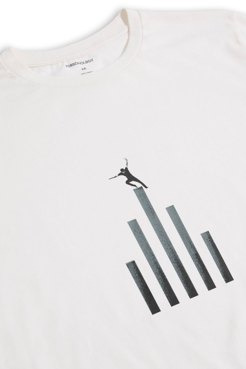 Off White Soft Fabric Abstract Design Short Sleeve Tee