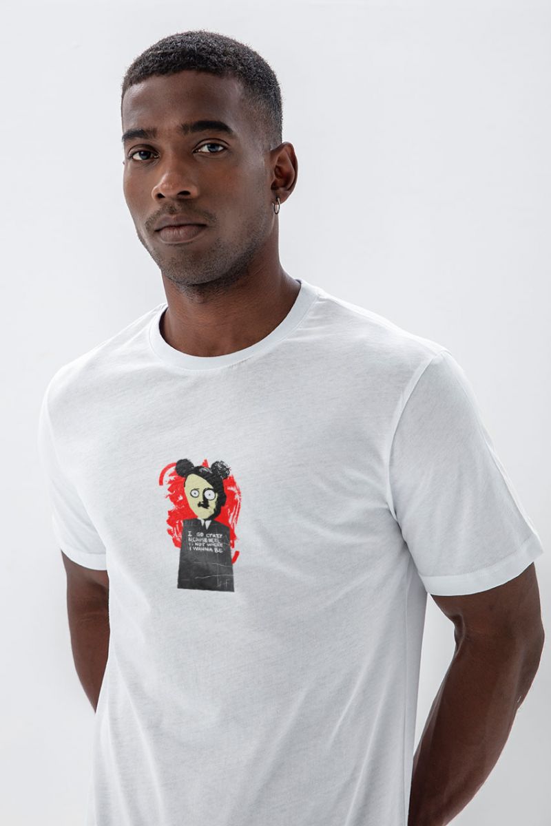 White Soft Fabric Hitler Design Short Sleeve Tee