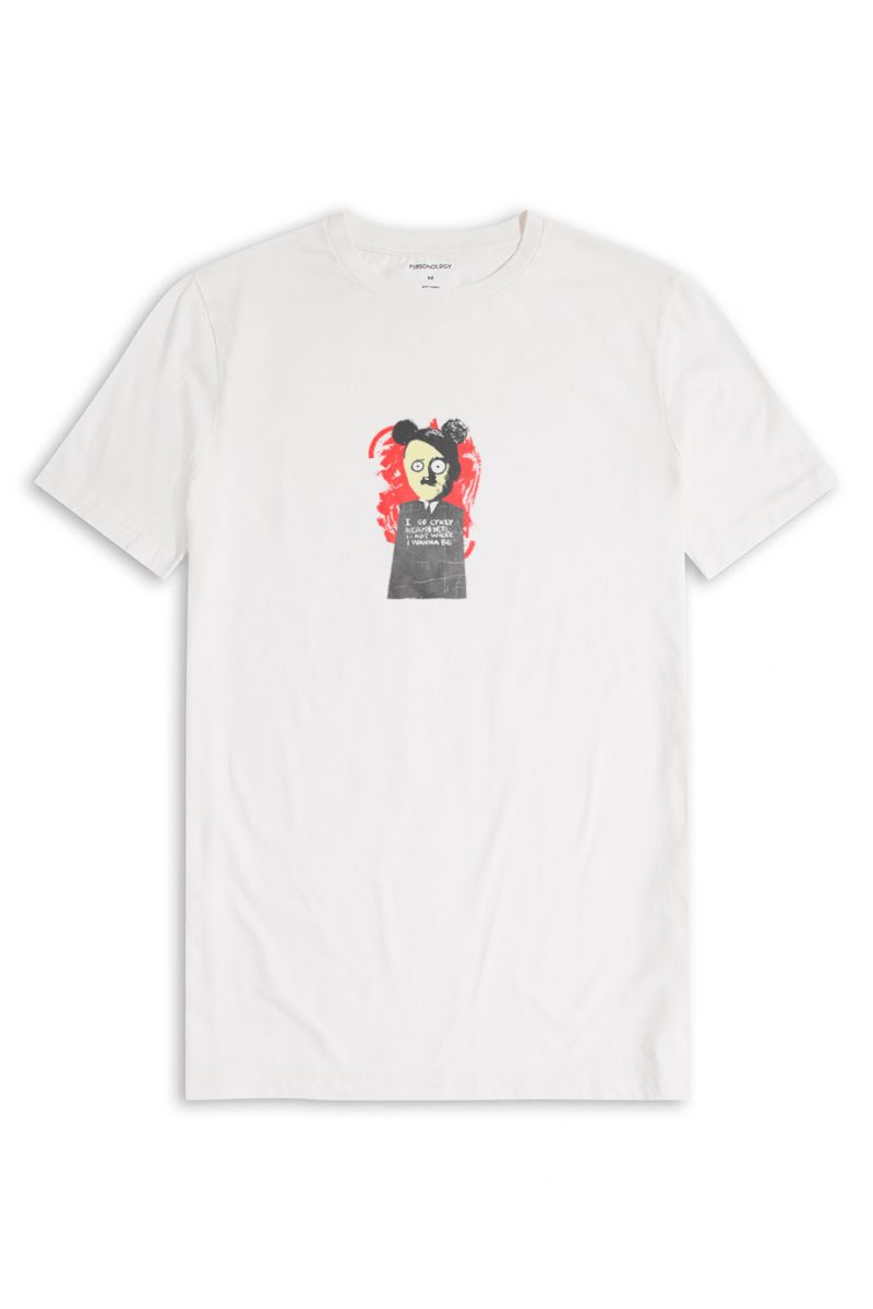 Off White Soft Fabric Hitler Design Short Sleeve Tee