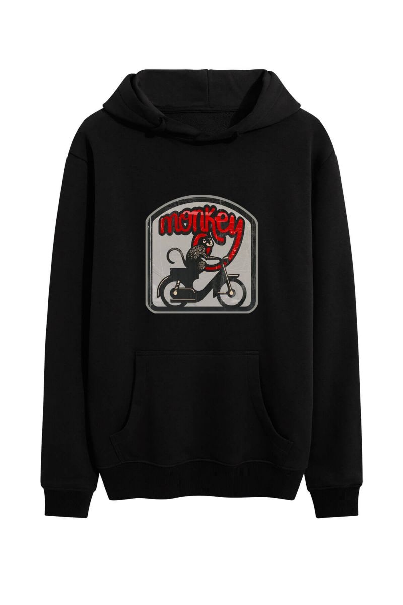 Black Premium Cotton Monkey Design Pullover Hoodie