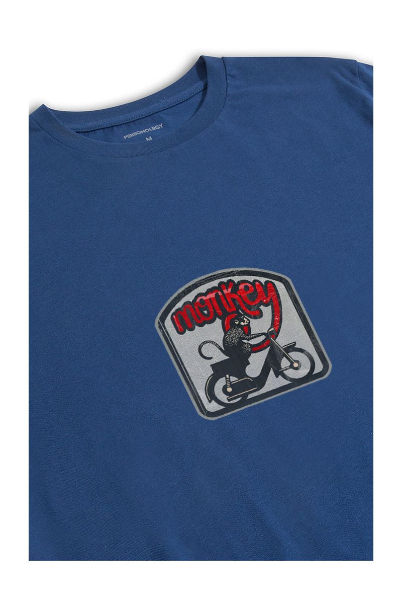 Navy Soft Fabric Monkey Design Short Sleeve Tee