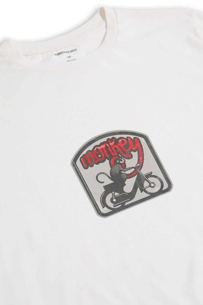 Off White Soft Fabric Monkey Design Short Sleeve Tee