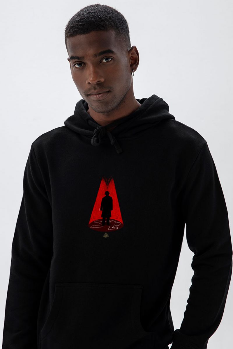 Black Premium Cotton Detective Design Pullover Hoodie